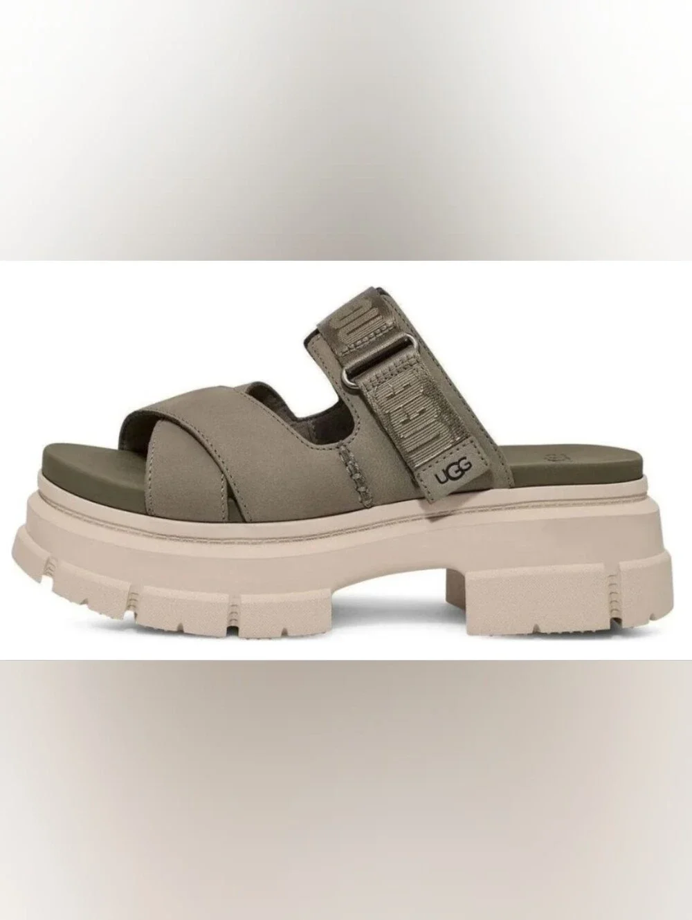 UGG Ashton 'Moss Green Platform Slides Size 9 Used Excellent